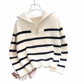 casual Sweater Women Zipper Turtleneck Striped Pull Femme Thicked Casual Sueter 2022 Ropa Mujer Knit Oversized Cardigan Coat V3CH#