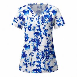 v-neck Work Clothes Unisex Pet Grooming Uniforms Institutis Beauty Sal Scrubs Tops Scrubs Tops Spa Uniforms Print Shirt A50 O2uE#