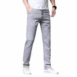 2022 Grey Regular Fit Straight Cott Stretch Men's Jeans Busin Jeans Mens Street Wear Oversized Jeans Men Clothing w8Eh#