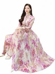 spring Autumn Chiff Lg Sleeve Dr Purple Floral Women Elegant Tunics 2023 Fi Vintage Party Bodyc Prom Maxi Dres L4Wi#