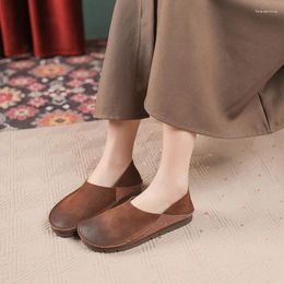 Casual Shoes Loafers Women Leather Soft Retro Flat Heels Ladies Slip-on Genuine Woman 2024