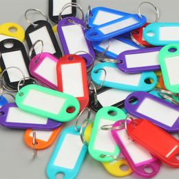 50pcs colorfuls plastic keychains tags with blank paper labels clear windows protective films and split rings