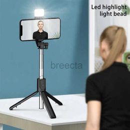 Selfie Monopods 2023 NEW Portable Wireless Bluetooth Phone Telescopic Selfie Stick Tripod With Fill Light for Huawei iPhone 13 Android 24329