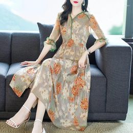 Casual Dresses 2024 Summer Dress Women Elegant Clothes Midi Mulberry Silk Long Ruffle Sleeves For Vestido