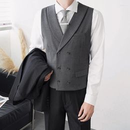 Men's Vests Men Vest Grey Business Casual Slim Fit Tweed Sleeveless Waistcoat Wedding Banquet Party Work Suit Set