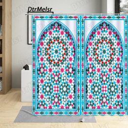 Shower Curtains Vintage Blue Moroccan Door Curtain Creative Boho Ethnic Floral Bath Fashion Fabric Print Home Bathroom Decor Set