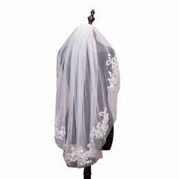 wedding veil bridal veils velo de novia In Stock Short One Layer waist length beaded Diamd appliqued white or ivory M2d2#