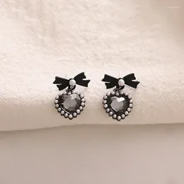 Stud Earrings Lolita Retro French Small Fragrance Black Bow Love Pearl Fashion