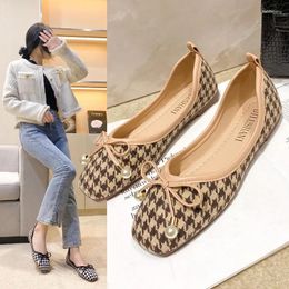 Casual Shoes Square Toe Flat For Women 2024 Women's Spring Autumn Bowknot Soft Fashion Shallow Scoop Heels Ladies