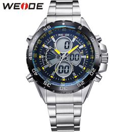 WEIDE New Fashion Men Sport Watch Top Luxury Brand Full Steel Strap Military Analogue Digital Causal Clocks Man Relogio Masculino2373