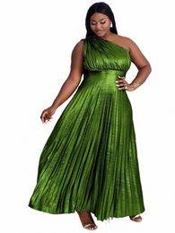 women Plus size Lg Evening Dr Sleevel Bare Shoulder Flowy Pleated Sparkly Metallic Night Gowns 4XL Party Dres N4nZ#