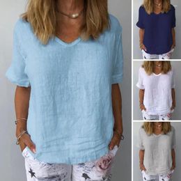 Women's T Shirts Women Casual Tops V-neck Short Sleeve Loose Fit Lady T-shirt Solid Colour Summer Pullover Blouse Fashion Cotton Blusas Tunic