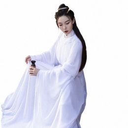 ancient Han Dynasty Princ Clothing White Hanfu Dr Round Robe Fairy Dr Women Hanfu Classical Folk Dance Costume SL4171 B2QR#