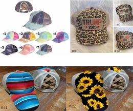 12style Cross Hat Ponytail Baseball Cap Criss Cross Washed Cotton Trucker Caps Sunflower Leopard Hats Snapback TieDye Mesh Cap GG4911350