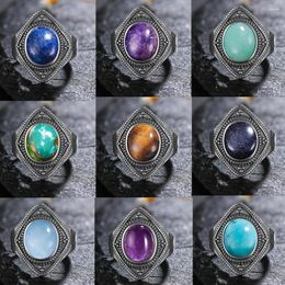 Cluster Rings Natural Moonstone Amethyst Vintage Ring For Women 925 Sterling Silver Jewellery Wedding Party Anniversary Gift Accessories