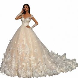 2024 Enchantment A-Line Tulle Wedding Gown Sexy Sheer Lg Sleeves Floral Lace Applique Bridal Dr Crystal Vestidos De Novia l30y#