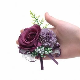 ivory Wrist Corsage Bridesmaid Sisters Handmade Fr Artificial Silk Rose Bracelet Frs For Wedding Dancing Party Decor M2vj#