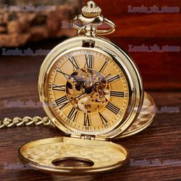 Other Watches Vintage 2 Sides Open Case Mechanical Mens Double Face Roman Dial Clock Hand Wind Pocket With FOB Chain Gift T240329