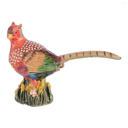 Decorative Figurines Pheasant Bird Trinket Box Metal Jewellery Container Ring Holder Necklace Storage Souvenirs Gifts