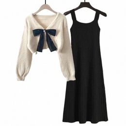 large Size Fall Winter Two Piece Sets Womens Outfit Knitted Sweater And Dr Two-piece Set 4XL Suit h0Ze#