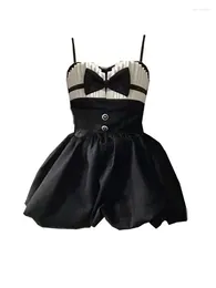 Casual Dresses Women Black Spaghetti Strap Dress Fashion Gyaru Off Shoulder Kawaii Bow Lolita Sleeveless Sexy Streetwear Clubwear Gothic