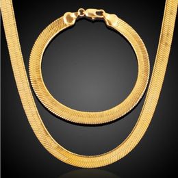 Men Women Hip Hop Punk 18K Real Gold Plated 7 10MM Fashion Thick Snake Chain bracelets Necklaces Jewellery Sets Costume Jewelry273A