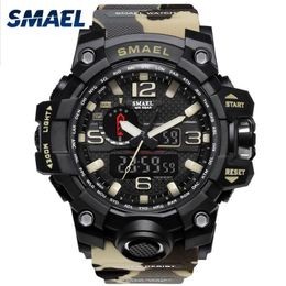 SMAEL Brand Men watch Dual Time Camouflage Military Digital LED Wristwatch 50M Waterproof 1545BMen Clock Sport Watch264G