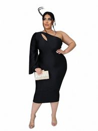 sexy Dr Women Plus Size Party Elegant One Shoulder Lg Sleeve Dr High Waist Autumn Bodyc Dr with Free Ship m8xf#