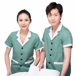 guest Room Cleaning Service Uniform Cleaner Summer Wear Female KTV Hotel Cleaning Service Uniform Short Sleeve Work Clothes Prop 27w6#