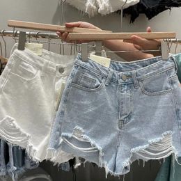 Women's Jeans Summer Denim Shorts Women Korean Fashion Ripped Holes High Waist Short Trousers Female Casual Street Wide Leg Pants