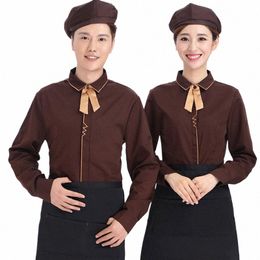 hotel Restaurant Waiter Uniforms Coffee Shop Waitr Lg Sleeve Work Shirt+Apr+Tie Set Beer Bar Worker Clothing Wholesales U4M1#