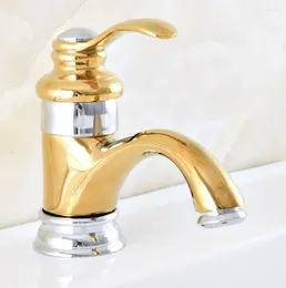 Bathroom Sink Faucets Gold & Chrome Brass Single Handle Faucet Deck Mounted One Hole Basin Mixer Taps Nnf304