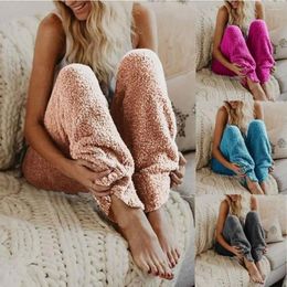 Women's Sleepwear Women Pajama Pants Winter Warm Fleece Loungewear Solid Color Nightwear