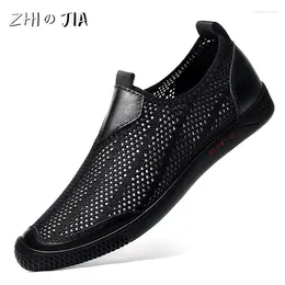 Casual Shoes Summer Men's Genuine Leather Soft Sole Breathable Comfortable Mesh Fashion Walking Driving Footwear Large