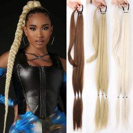 Ponytails Ponytails Synthetic 85cm Long Braided Ponytail Hair Natural Blonde Hairpiece Pony Tail with Rubber Band for Women
