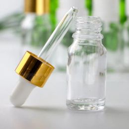 Empty Mini Essential Oil Bottles 10ml Thick Clear Glass Dropper Container with Gold Lids Glass Dropper Sample Tube Via LL