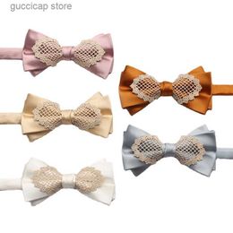 Bow Ties High quality mens female yarn-dyed bowtie polyester silk suit dress cravat solid Colour casual bow Y240329