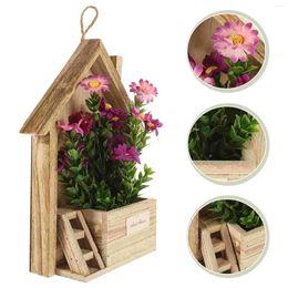 Decorative Flowers European Style Wooden Hanging Basin Wall Flower Basket Home Fake Outdoor Plants