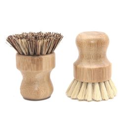 Kitchen Cleaning Brush Portable Round Handle Wooden Brushes For Pot Sisal Palm Dish Bowl Pan Chores Clean Tool DHL9948682