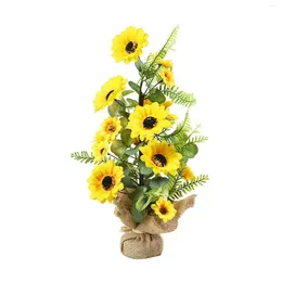 Decorative Flowers Fake Sunflower Bouquet Silk Artificial Yellow Sunflowers Home Party Pot Bonsai Decoration Wedding Floral Ornaments