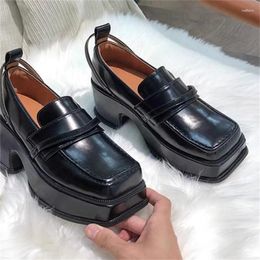 Dress Shoes Platform For Ladies Square Toes Churry High Heels Womens Sewing Lines Female Loafers Shallow Tacones Solid Zapatos Mujer
