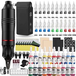Professional Tattoo Kit Complete DC Rotary Machine Pen Set with Wireless Power Supply for Makeup Beginners 240327