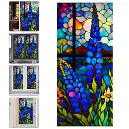 Window Stickers Colourful Flowers Wall Sticker Static Cling Door Stained Privacy Film Vintage Glass Decorate