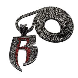 Pendant Necklaces Creative Full Rhinestone Letter R Necklace For Men Hip Hop Letters Jewelry With Iced Out Long Chain 3 ColorsPend272U
