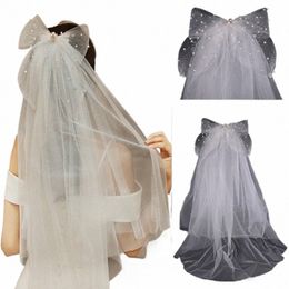 ivory Tulle Bridal Veil with Bow Short Wedding veils White Mesh Headpiece Bride Short Veil Back Head Decor Hair Accories m5d2#