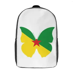 Backpack French Guiana Flag Butterfly 17 Inch Shoulder Vintage Picnics Creative Secure Cosy Knapsack