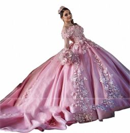 2023 Pink Quinceanera Dres Off The Shoulder Appliques Vestidos De 15 Formal Elegent Princ Party Dr Sweet Ball Gown 35c4#