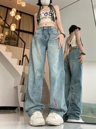 Women's Jeans Vintage 90s Oversize Wide Leg Denim Pants Gyaru Style Harajuku Trousers Y2K Distressed Baggy Women Grunge Chic E60