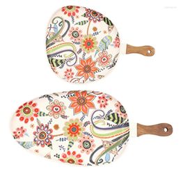 Plates 2 Pcs Ceramic Salad With Handle Porcelain Dinner Colorful Floral Pattern Serving Plate For Desserts