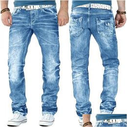 Men'S Jeans Mens Bleached Denim Trousers Loose Straight High Waist Men Pockets Button Asian Size S-Xxxl Drop Delivery Apparel Clothin Dhzn6